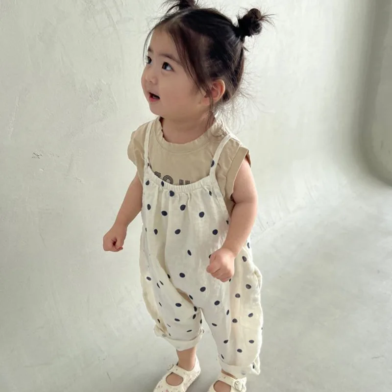 

2023 Summer New Baby Sleeveless Jumpsuit Children Casual Overalls Infant Loose Strap Pants Fashion Girls Trousers Kids Clothes