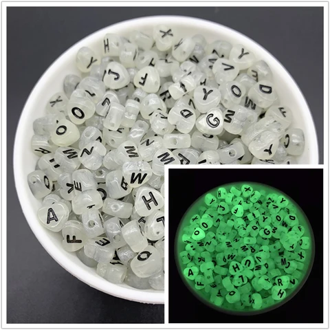 7mm Luminous Letter Beads Alphabet Acrylic Spaced Beads For Jewelry Making DIY Charms Bracelet Necklac