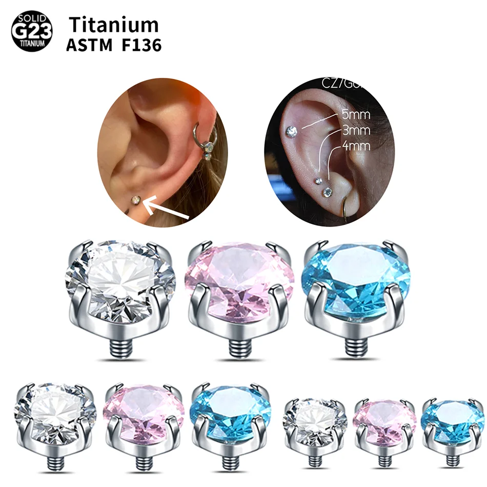 1Pc Titanium Skin Diver Ancore Dermici Micro Dermal Head Surface Piercing Zircone Tattoo Dermal Anchor Tops Monili Penetranti Del Corpo