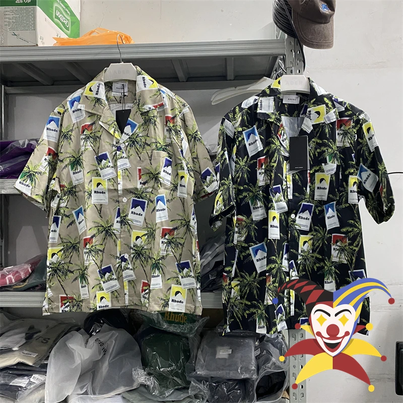 

New Rhude Shirts Men Women Moonlight Coconut Tree Short Sleeved Shirt Top