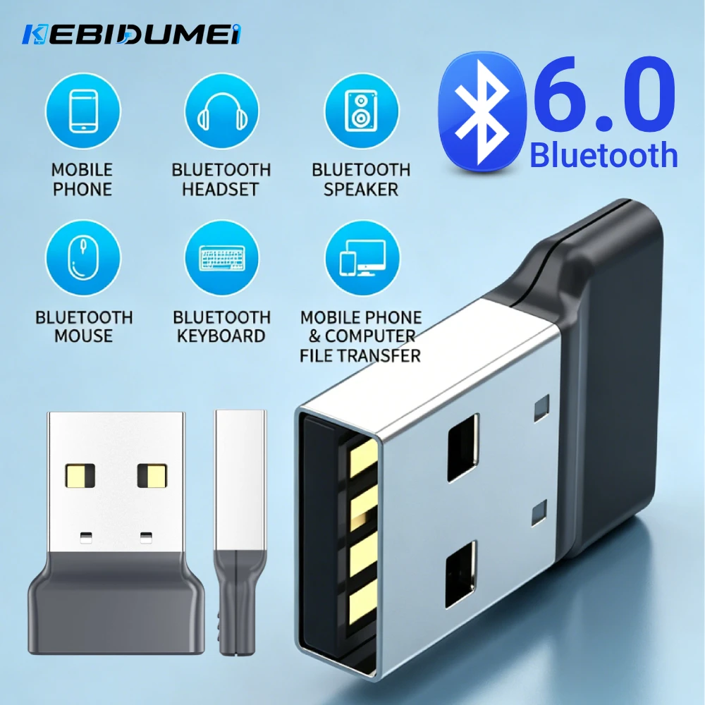 KEBIDUMEI USB 블루투스 6.0 어댑터 PC용 BT 동글 Windows..