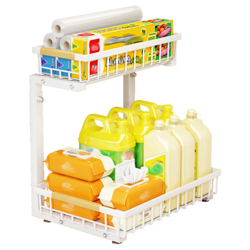 2-stufiger Aufbewahrungsorganisator unter der Spüle, Schiebeschrank, Korb, Aufbewahrungsregal, herausziehbares Schubladenregal für Badezimmer, Küche, Organizer – Detail 2