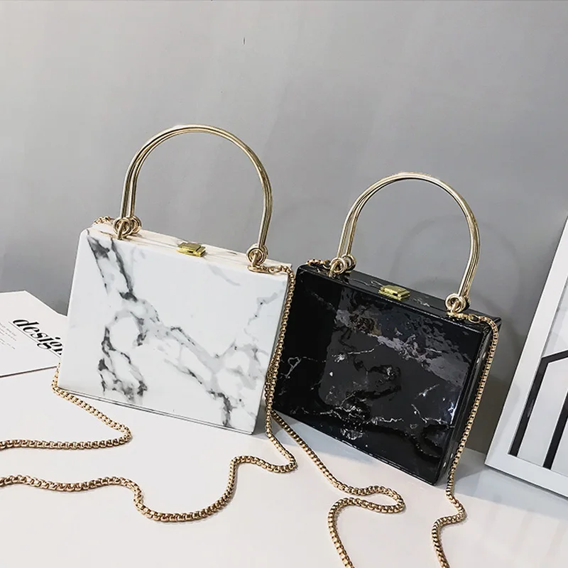 fashion marble box women handbags designer chains shoulder