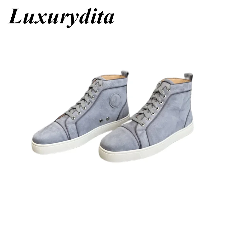 LUXURYDITA Designer Men Casual Sneakers Real Leather Rivet Luxury Womens Tennis Shoes 35-47 Fashion Unisex loafers HJ1125