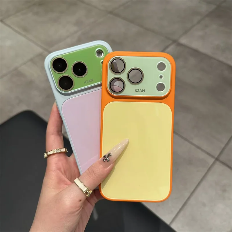 Vibrant Dopamine Color Block Liquid Skin Feel Shockproof Phone Case with Camera Lens Protection