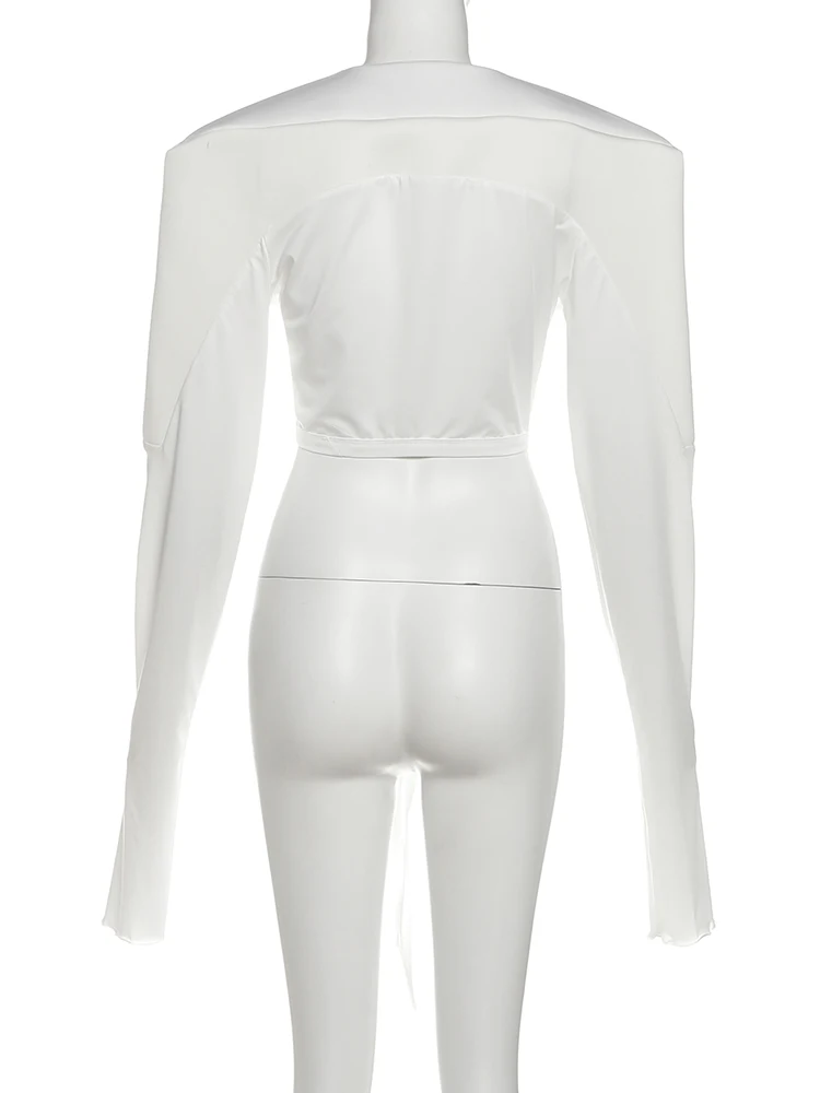 Nibber Autumn Patchwork Crop Jacket Women Hipster Cross Bandage Open Stitch Extra Long Sleeve Streetwear Solid Fashion Wild Coat