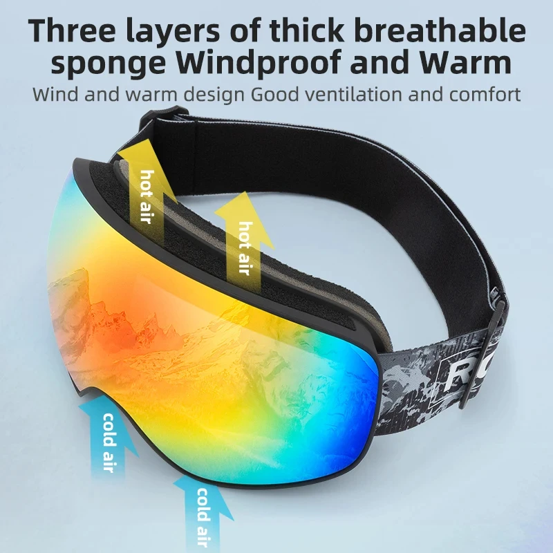 ROCKBROS Skiing Snowboarding Goggles Adult Child Anti-fog Ski Eyewear Glasses Windproof Adjustable Winter Sports Accessories 3