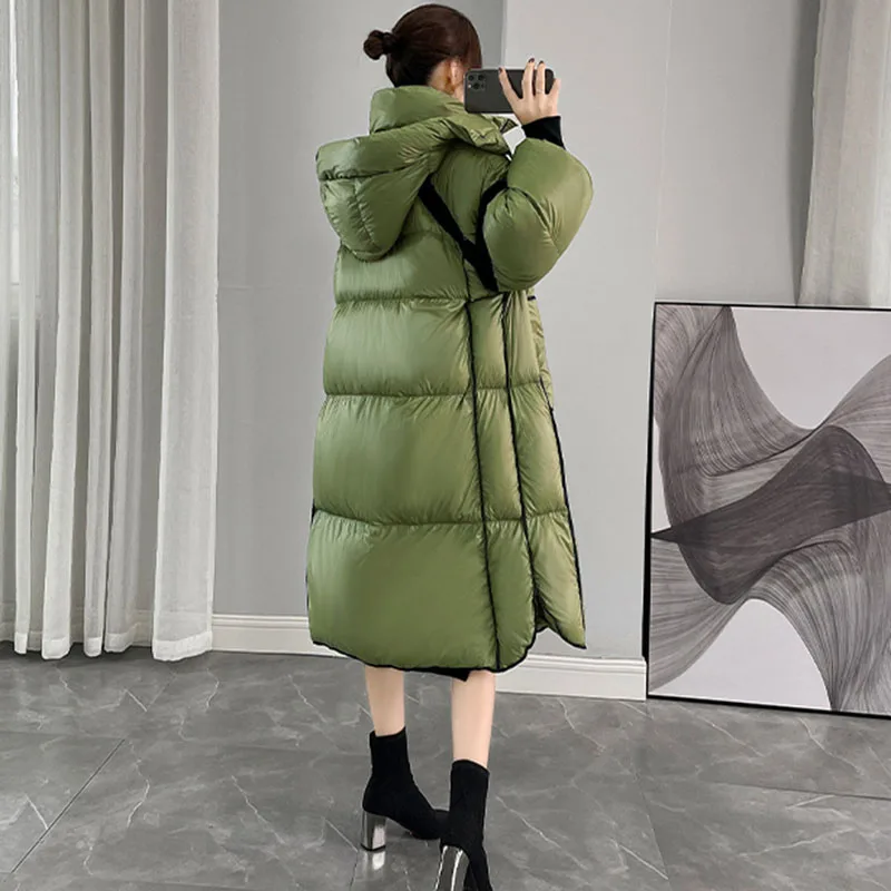 New Women\'s Bright Down Jacket Winter Thick Warm Cold 90% White Duck Down Coat Snow Female Long Detachable Hooded Parka Overcoat