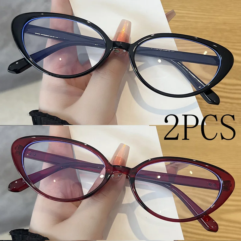 2쌍의 복고풍 패셔너블하고 섹시한 고양이 눈 안경 한국 스타일 심플하고 단순한 여성용 안경테