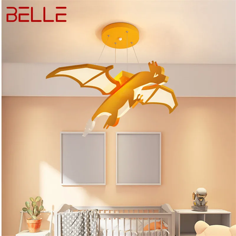 

BELLE Children's Dinosaur Pendant Lamp LED Creative Orange Cartoon Light For Kids Room Kindergarten Dimmable Remote Control
