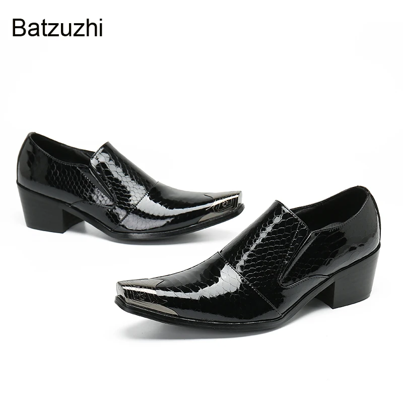 Batzuzhi Luxury Handmade Men's Shoes Pointed Toe Metal Toe Black Leather Dress Shoes Men Business/Party/Wedding Zapatos Hombre