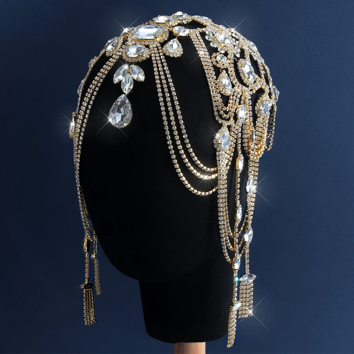 Aestheticism Retro Style Stainless Steel Rock Crystal Multilayer Tassels Forehead Eyebrow Center Headwear