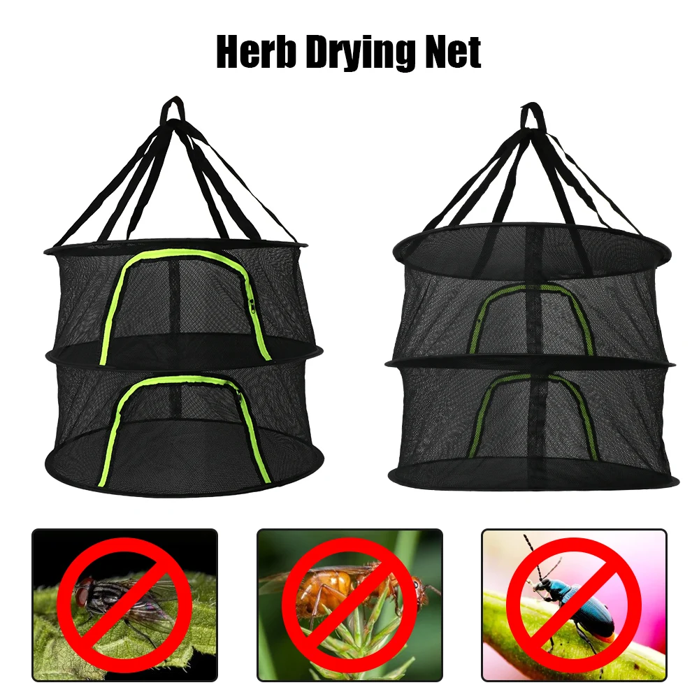 

Mesh Dryer Bag With Zipper Hanging Basket Folding Rack For Vegetable Flowers Buds Plants Organizer 2 Layers Herbs Drying Net