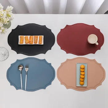 Tovaglietta in pelle Tappetino per stoviglie Tappetino da tavolo retrò irregolare Isolamento termico Tappetino per piatti in PVC impermeabile e resistente all'olio per la casa 1
