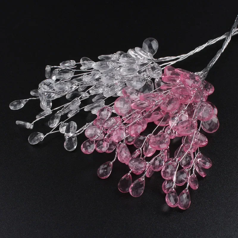 10 Stücke Acryl Blumenzweig Weiß Rosa Blumenschnur Kristall Künstliche Blumen DIY Hochzeit Girlande Kopfschmuck Party Wohnkultur