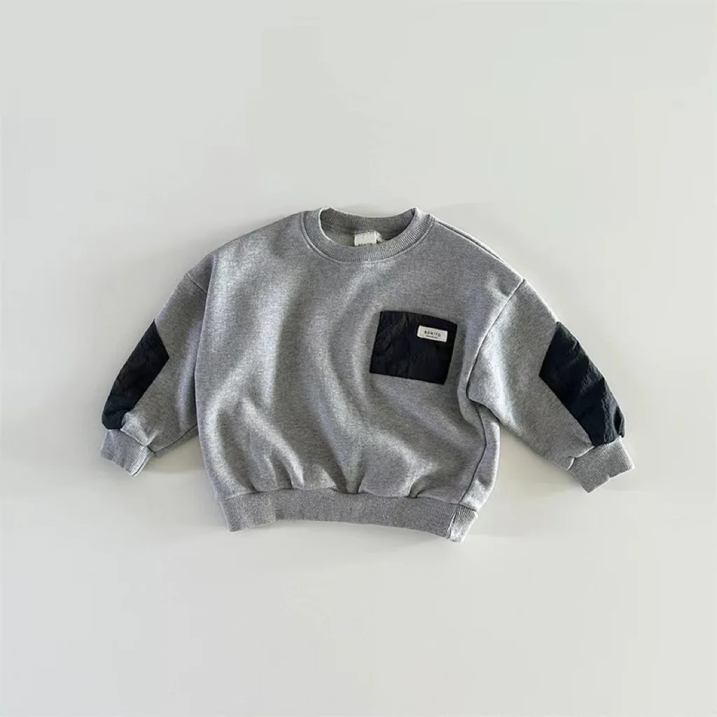 5326 Korean Children's Clothing Spring and Autumn Patch Long Sleeve Boy's Sweatershirt Cotton Casual Pullover Tops