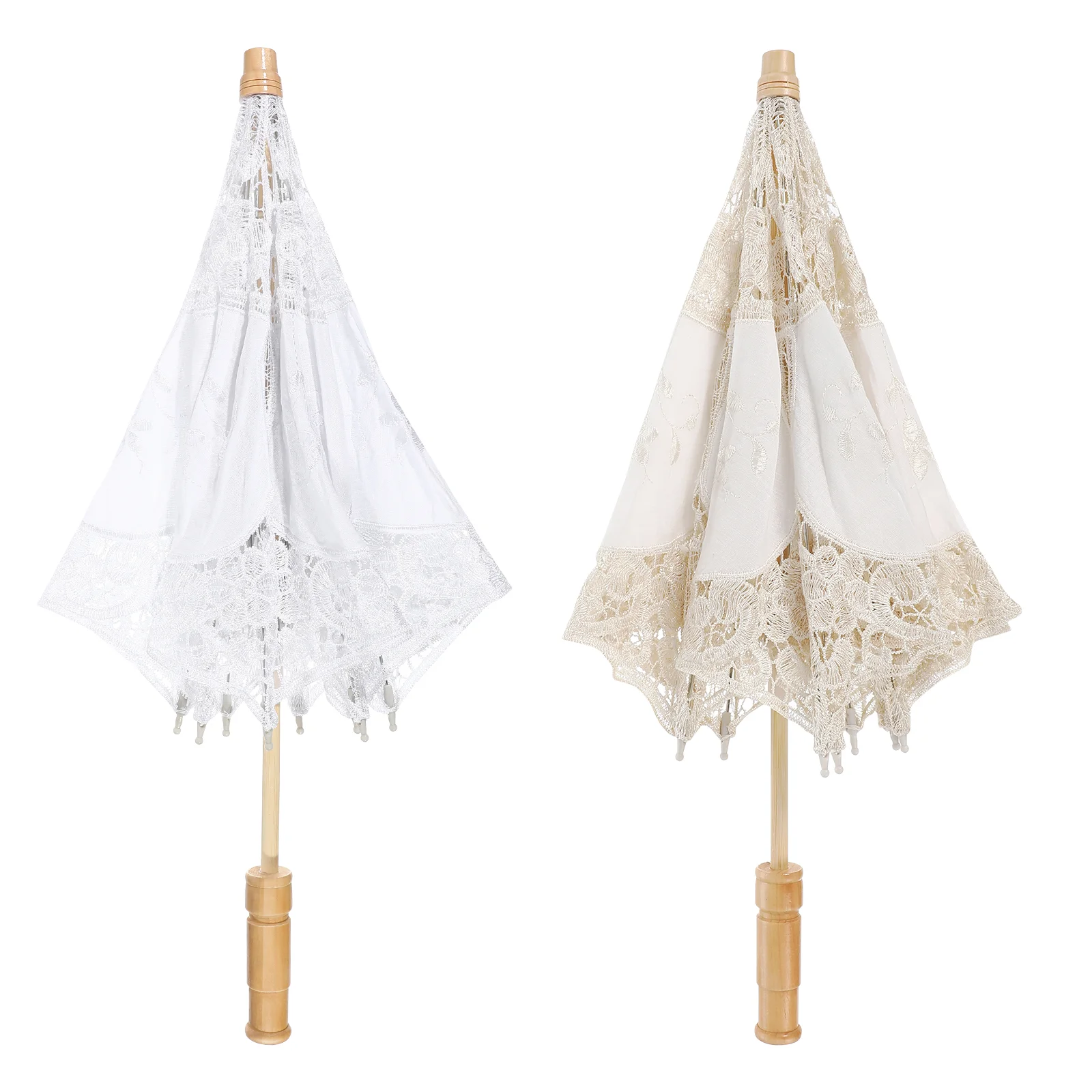

2 Pcs Lace Embroidered Cotton Umbrella Wedding Parasol for Bride European Style