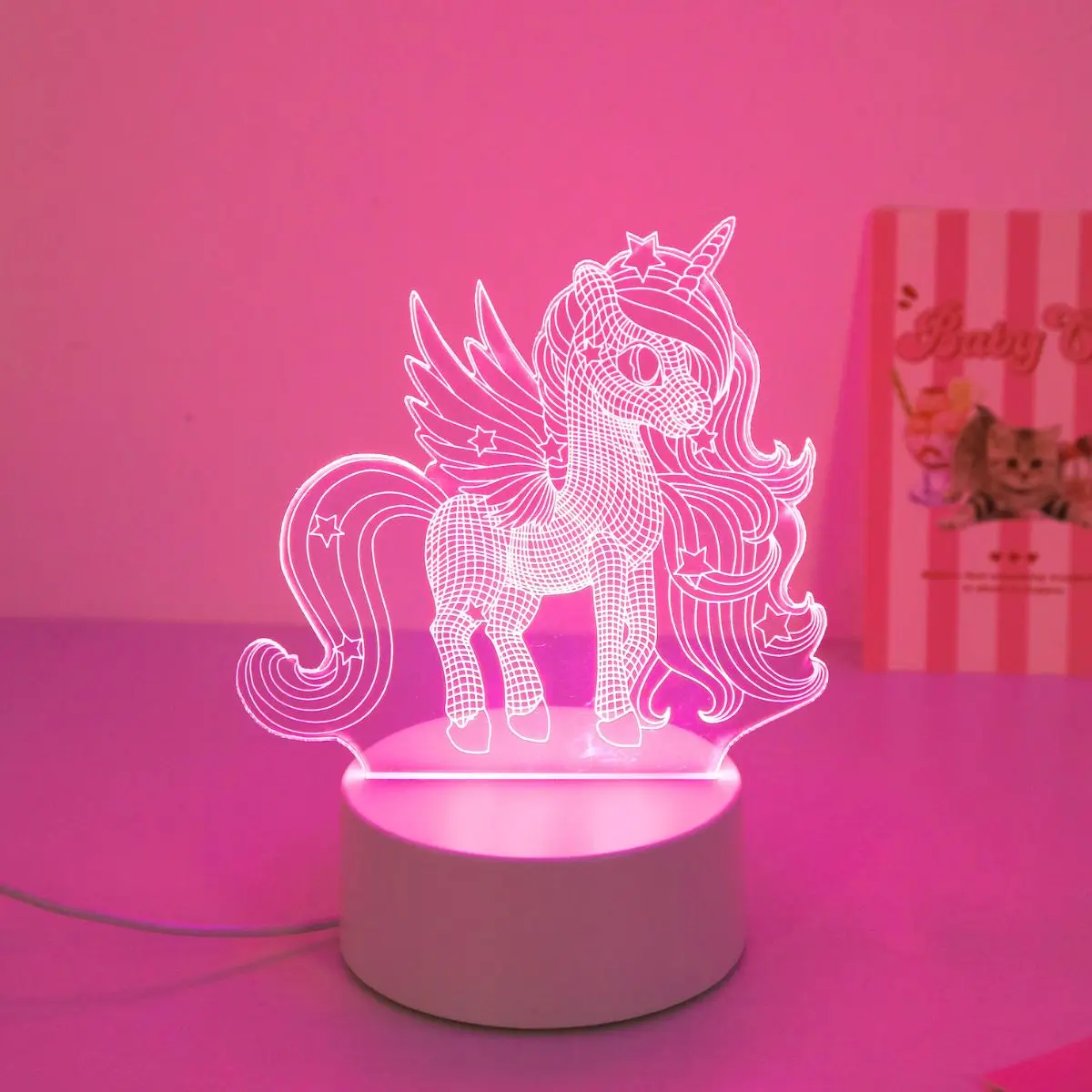 USB 꿈같은 3D 유니콘 야간 조명, 핑크 LED 조명, 침실, 파티, 거실, 결혼식, 장식 분위기, 선물 조명.