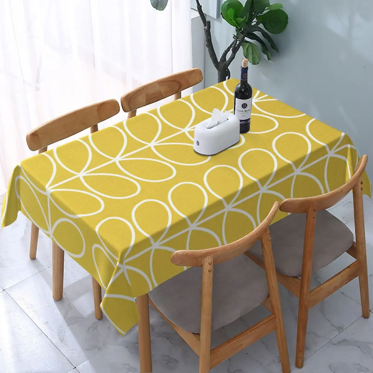 

Rectangular Linear Stem Dandelion Table Cloth Oilproof Tablecloth 40"-44" Table Cover Backed with Elastic Edge