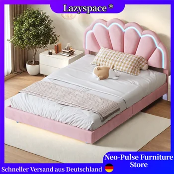 Lazyspace Piedini per letto nascosti Corona Struttura letto matrimoniale, Letti imbottiti in velluto con luci a LED, Letto moderno 140x200 cm, Mobili per camera da letto 1