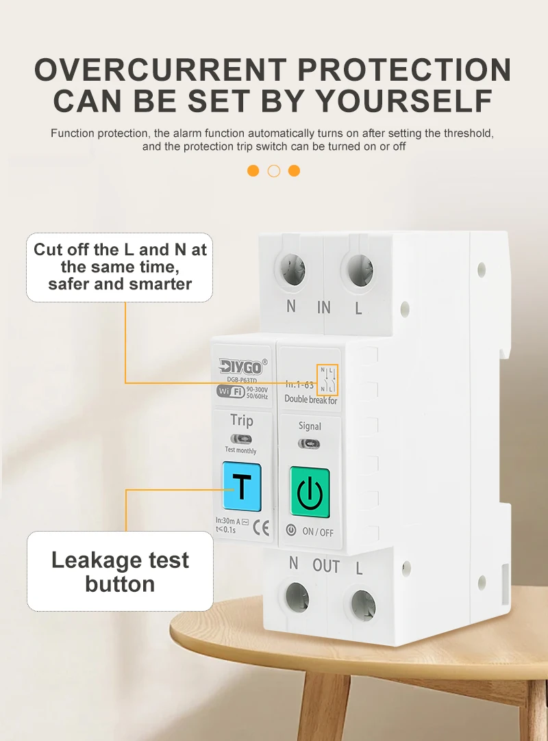 1P/2P TUYA WiFi Smart Circuit Breaker Echtzeit-Timer Energie Spannung Strom Meter Schutz Stimme Fernbedienung schalter 1A-63A – Detail 7