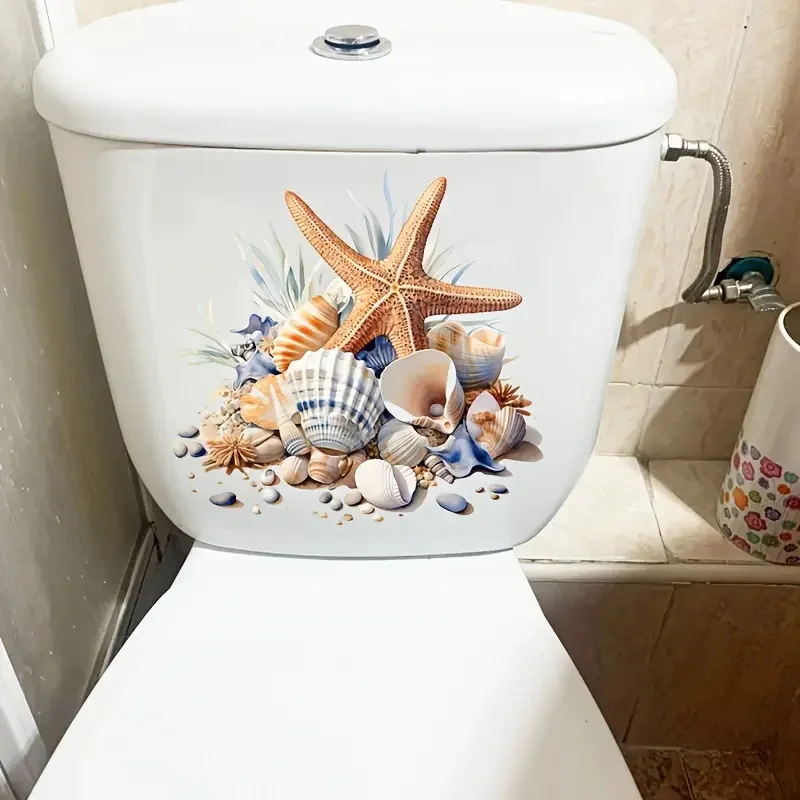 Blue Shell Starfish Home Toilet Cover Sticker Creative Bathroom Sticker Waterproof Reusable PVC for Bathroom Decor vinyl stickers,toilet stickers,toilet wall stickers,toilet seat stickers