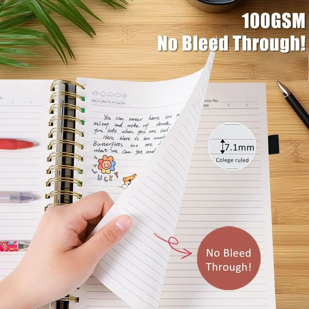 300페이지 PU 가죽 노트 두꺼운 종이 잉크 번짐 없음 비즈니스 노트 부드러운 필기감 금속 바인딩 줄노트