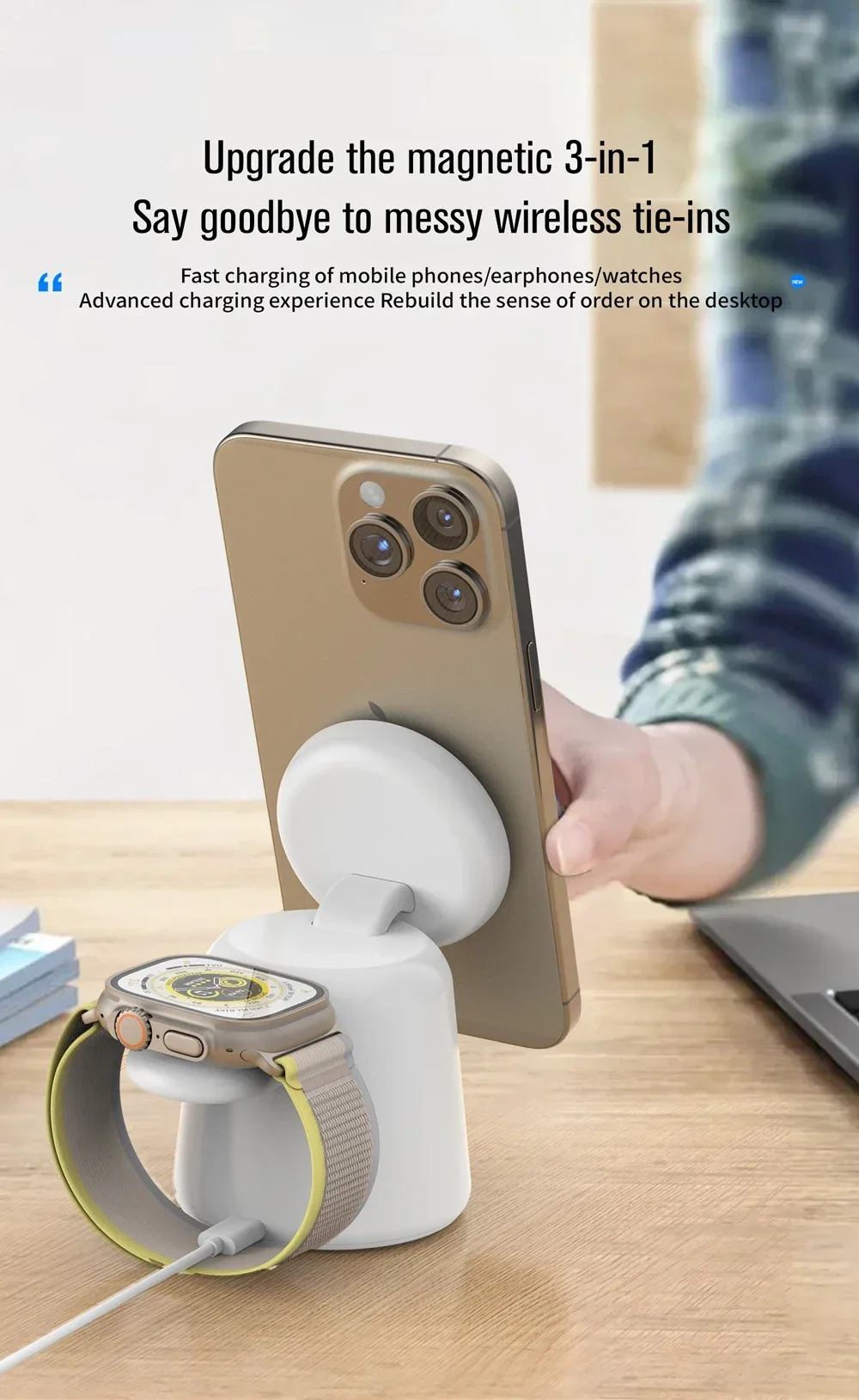 Support de chargeur magnétique sans fil pour iPhone, AirPods, Apple Watch | Diversi