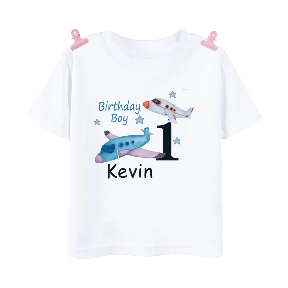 Personalised Airplane Birthday T Shirt 1-12 Year Custom Name T-Shirt Boys Birthday Party Outfit Clothes Kids Gift Fashion Tops