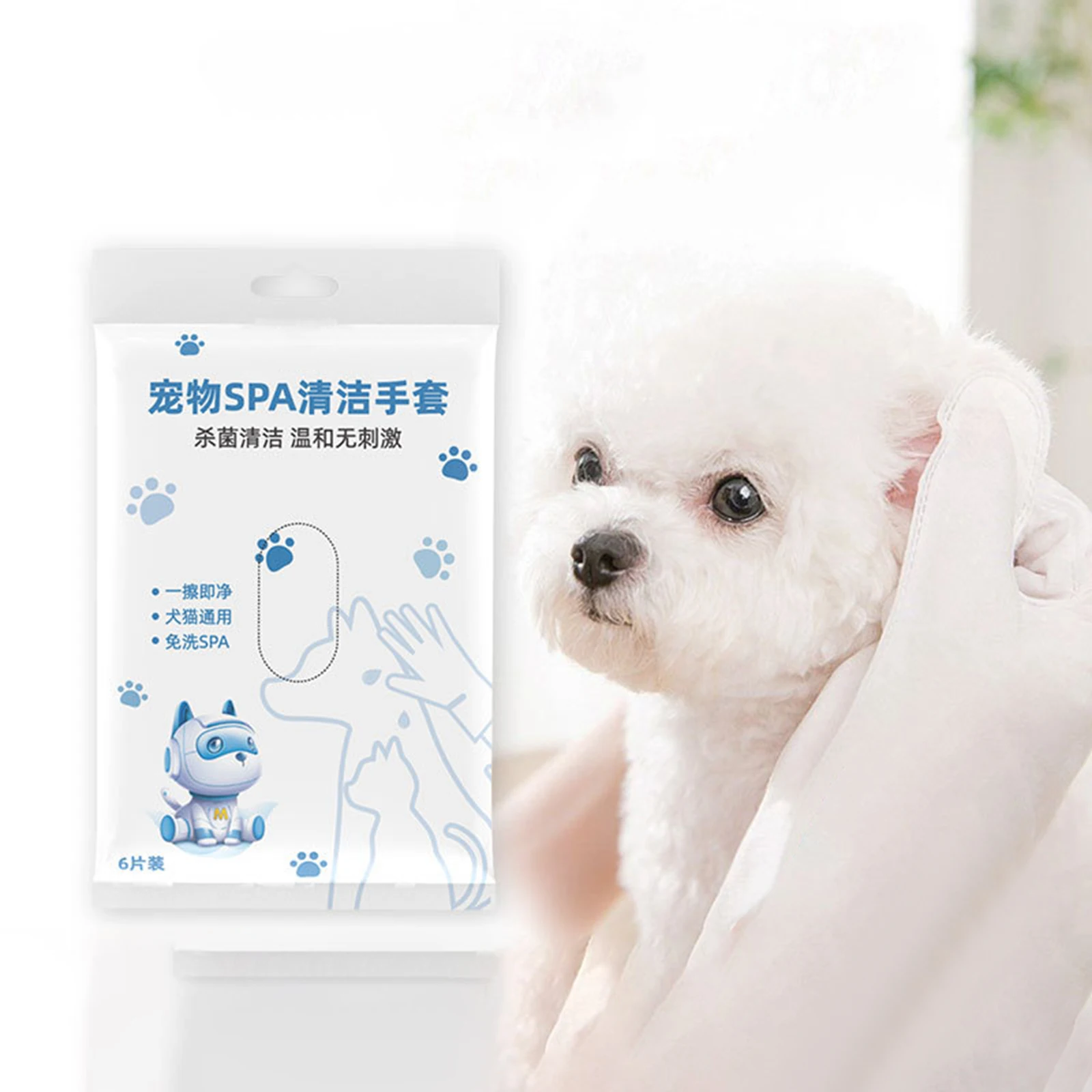Pet Grooming Gloves 6 Pieces Dog Cleaning Gloves Multipurpose Non Woven Deodorizing Soothing No Rinse for Dogs and Cats Puppy Kitten Wipe Gloves