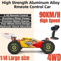 High Strength Aluminum Alloy Rmeote Control Car 1:14 90KM/H 4WD Hydraulic Shock Absorber High Speed Brushless Motor RC Car Toy 1