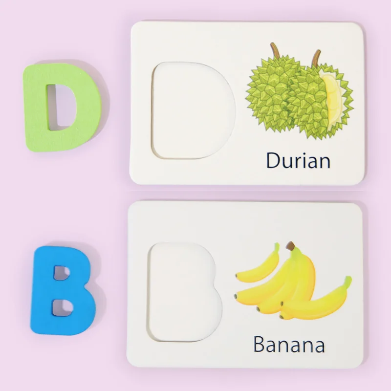 Children's Wooden Toys English Letter Cognitive Card Baby Enlightenment Early Education Fruit And Vegetable Puzzle Game Gift 3
