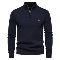 2024 New Autumn and Winter European Size Stand Collar Men's Sweater Half Zipper Solid Color Sweater High Quality Pullover 1