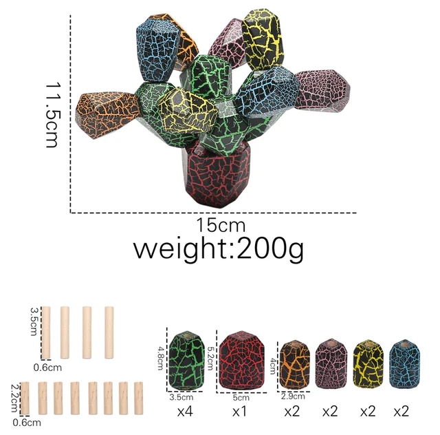 Wood Rainbow Stones Block Colorful Wooden Building Block Rainbow Stacker Balancing Stone Montessori Educational Toy Children Clear