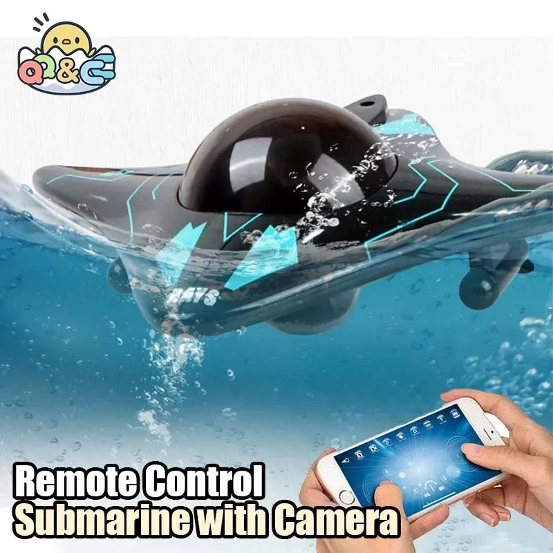 RC Boat Submarine with Camera Underwater 6Ch Remote Control Wifi Fpv Remote Control Boats Radio Control Toys for Boyts Kid Gifts