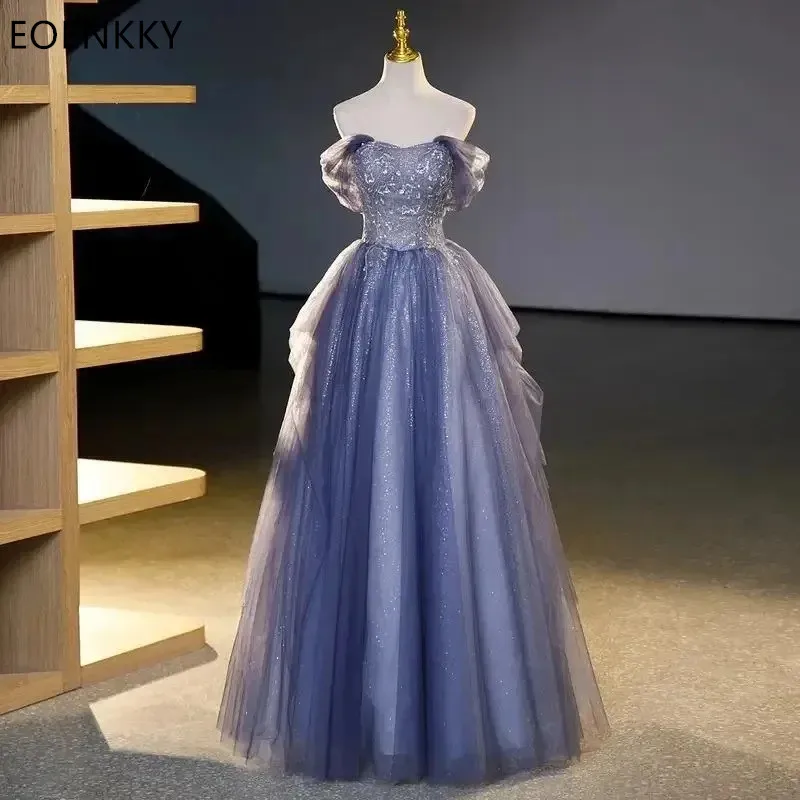 

Elegant Women's Prom Dress Sexy Off the Shoulder High Waist A-line Shiny Tulle Party Gowns for Special Events Evening Dresses