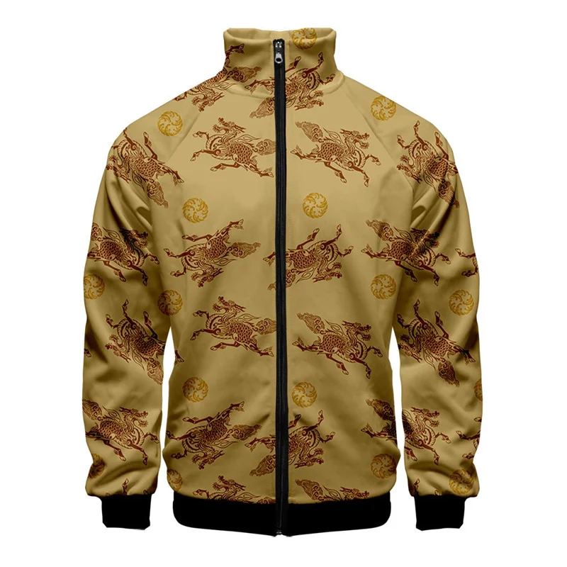 thumbnail image 1 of Chaqueta con estampado 3D de Kirin, mito chino, para hombre, abrigo con estampado de animales de gran tamaño, estilo urbano, para primavera y otoño, chaquetas con cremallera, 1 of 5