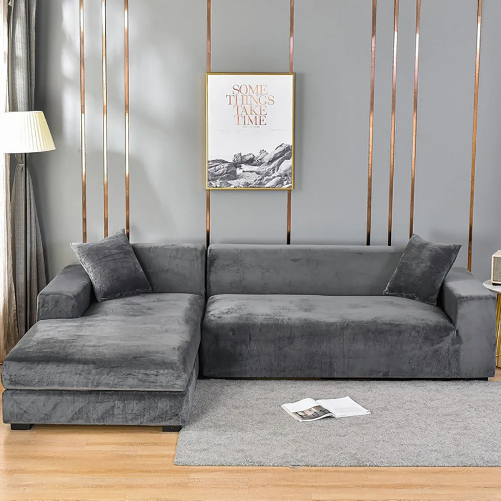 1Pcs Super Velvet Sofa Cover Thick Plush All-inclusive Sofa Slipcover For Living Room Elastic L Shaped Corner Couch Cover Need 2 2