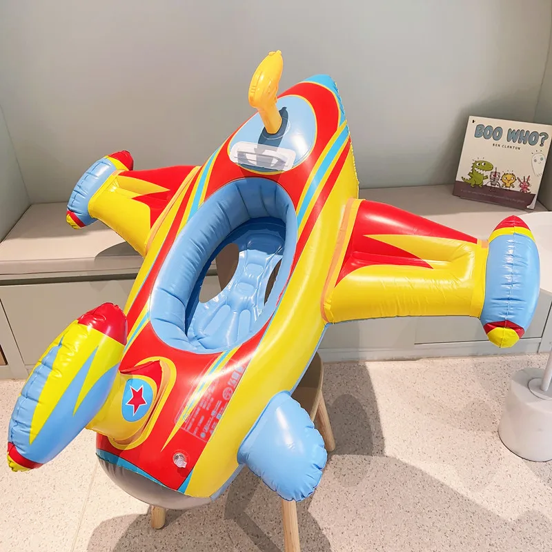 Inflatable float seat baby swimming ring kids children airplane swimming circle automatic pumping water gun fun beach pool toys