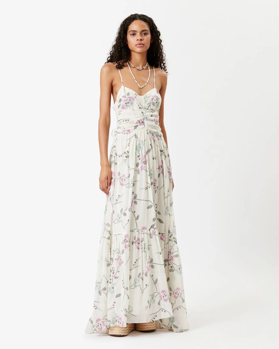 

Women's Ankle Length Robe Pleated Splicing Printed Sleeveless Camisole Dress Cotton Sweet