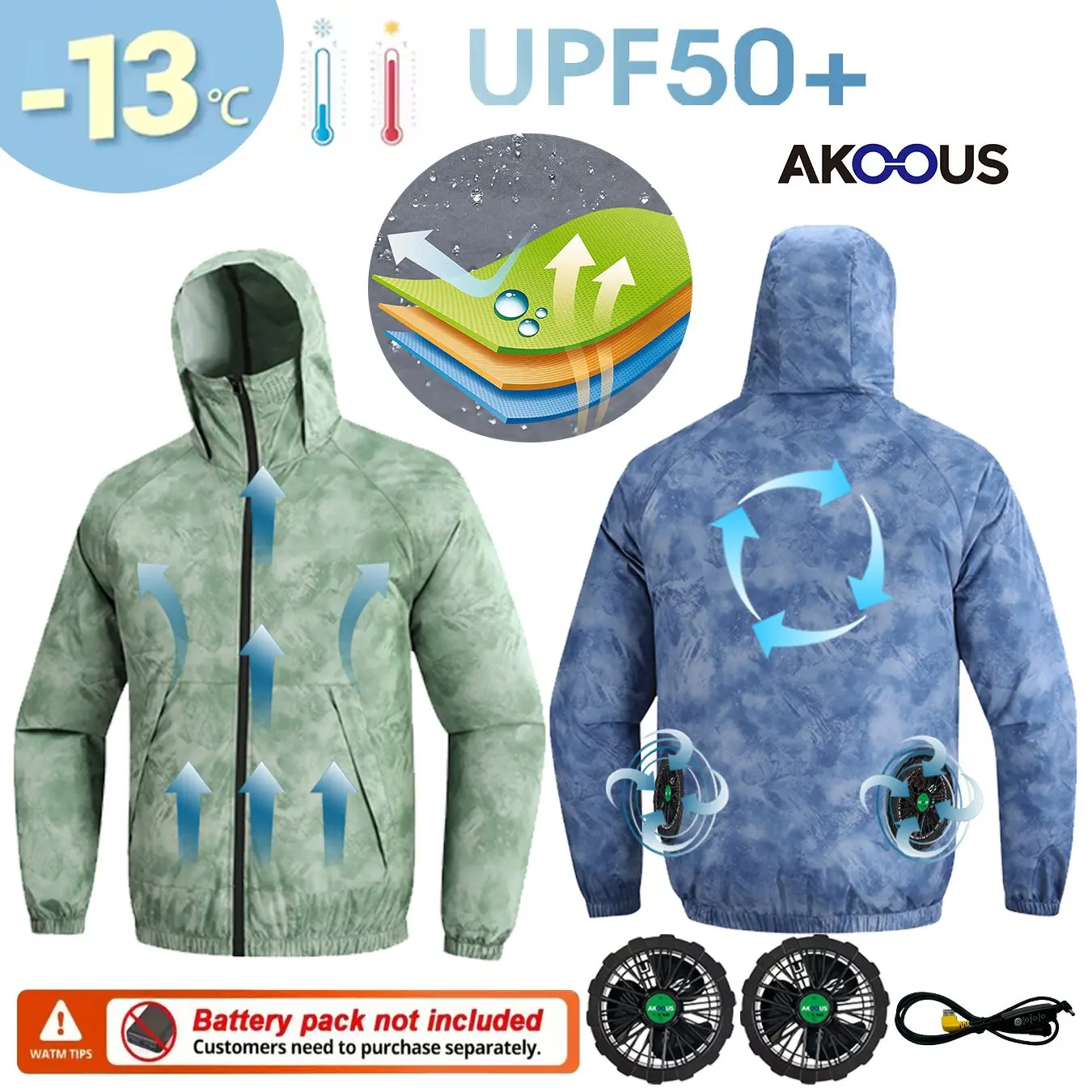 12V/5V USB 냉각 팬 조끼 업그레이드 여름 아이스 에어컨 의류 남녀 자외선 차단 통기성 야외 낚시 캠핑복