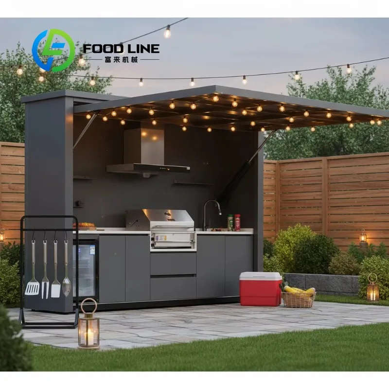 Mobile da Cucina Esterno Personalizzato in Acciaio Inossidabile Resistente alle Intemperie con Design a Isola per Barbecue in Giardino - immagine 4