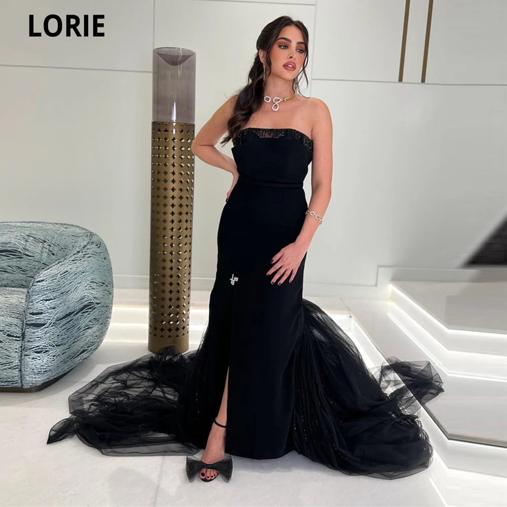 

LORIE Mermaid Evening Dresses Sexy Black Prom Gowns Beaded Slit Formal Saudi Arabric Prom Dresses For Women Vestidos De Fiesta