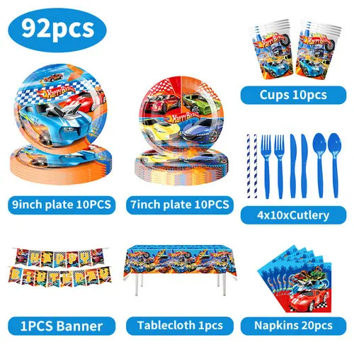 Hot Wheel Autos Geburtstagsdekoration Geschirr Teller Tasse Kuchen Topper Ballon Banner Papiertüte Rad Geburtstag Party Dekore für Kinder – Detail 21