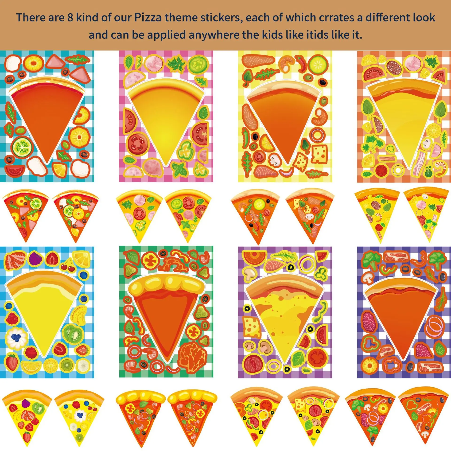8/16Sheets Cute Cartoon Diy Cooking Pizza Puzzle Sticker DIY Phone Laptop Luggage Skateboard Graffiti Decals Fun for Kid Gift