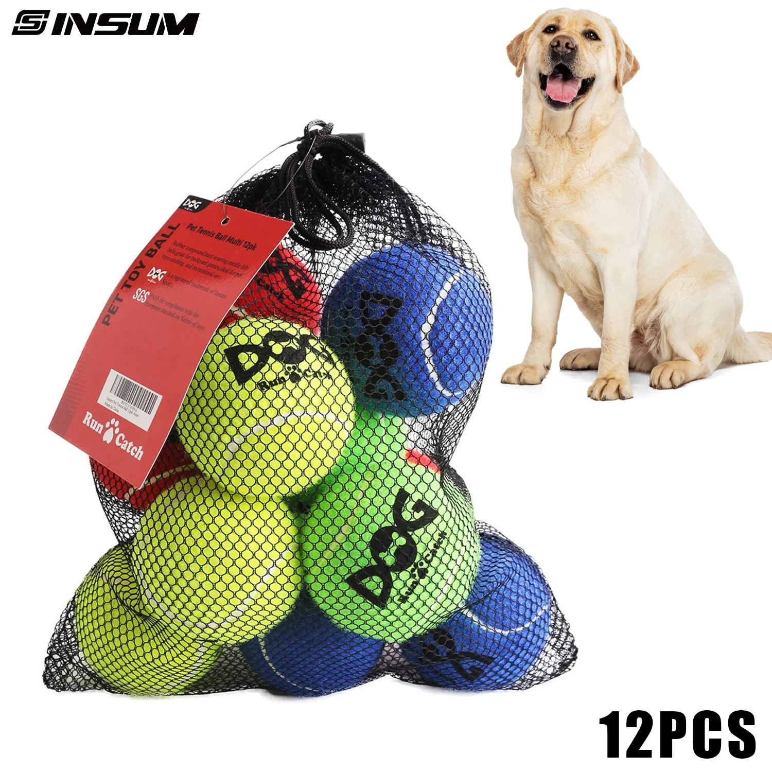 INSUM Tennis Ball for Dog Pack of 12 Colorful Easy Catching Pet Dog Ball (2.5inch-4colors)