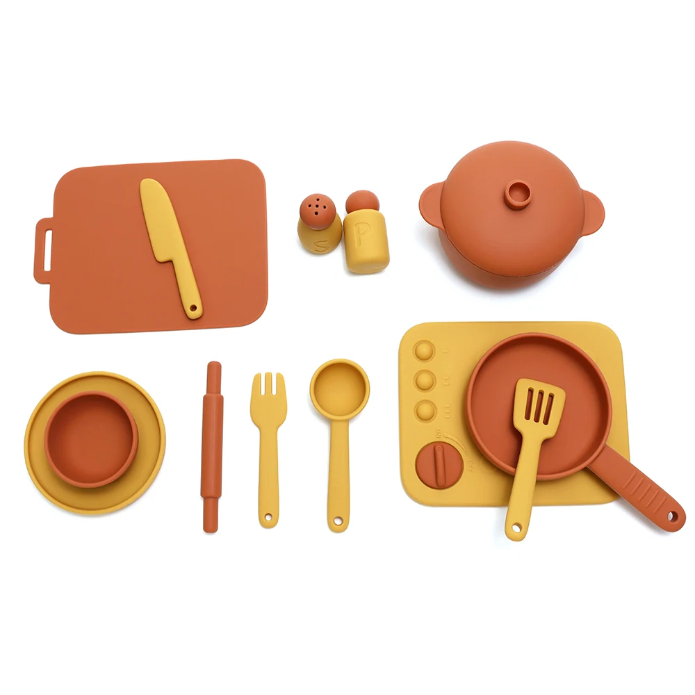 Silicone cooking play Set Toy Pretend Play kitchen tool Play Game Early Educational Toys for Toddlers Kids Gifts pretend kitchen toys kitchen toys educational toys 13 pcs set