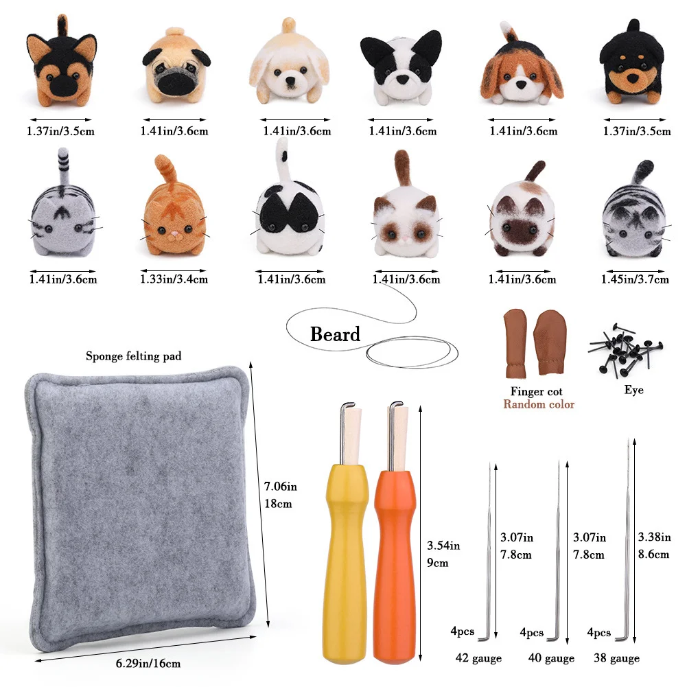 Wool Felt Handmade DIY Material Pack Cat and Dog Series Set Animal Felt with English Manual