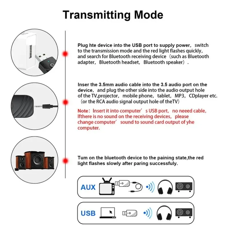 MnnWuu USB 3 In 1 Bluetooth 5.0 Adapter Audio Receiver Transmitter 3.5mm AUX Stereo Adapter For TV PC Computer Car Accessories bluetooth usb adapter