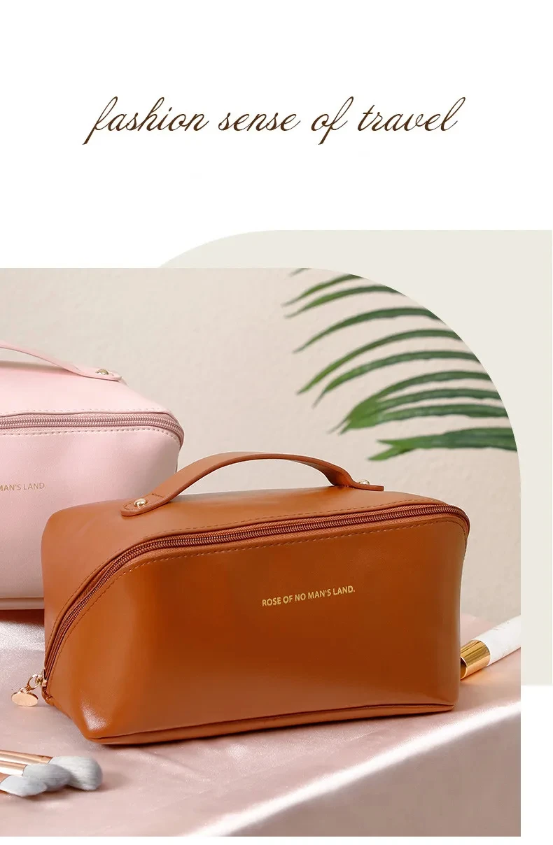 Large Capacity Travel Makeup Bag Portable PU Makeup Bag Women's Waterproof Bathroom Hand Wash Bag Multi functional Makeup Bag